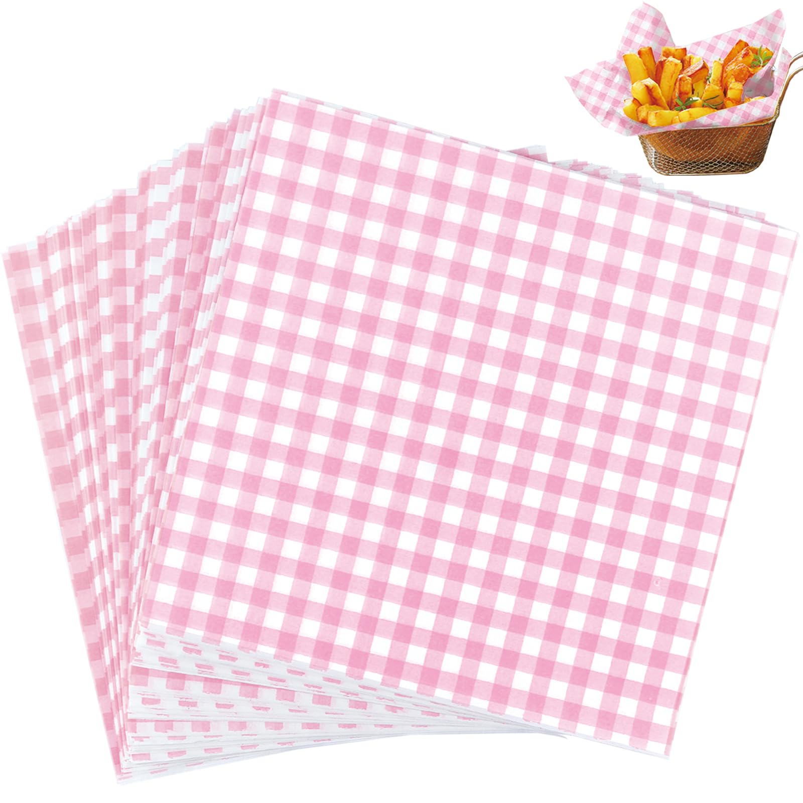 Photo 1 of Waxed Deli Paper Sheets 7x7 Inch, 100 Pack Pink Checkered Sandwich Wrapping Paper, Greaseproof Basket Liners, Precut Deli Wrap Wax Sheets, Microwave Safe Burger/Hot Dog/BBQ/Food Truck/Party