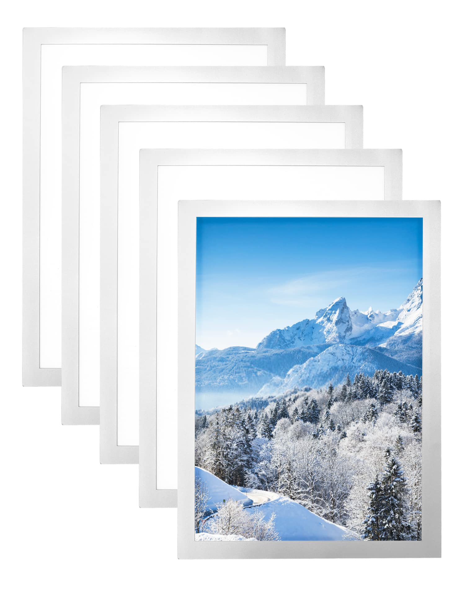 QWORK® Magnetic Display Frames, Window Display Holder Fits A4 Size Certificates, Ads, Pictures, Photos (5Pcs Silver)