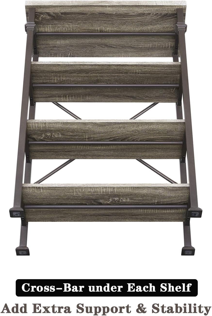 Hombazaar 4-Tier Industrial Bookcases, Vintage Open Etagere Bookshelf, Multi-Functional Shelf Units for Collection, Grey Oak: Furniture & Decor
