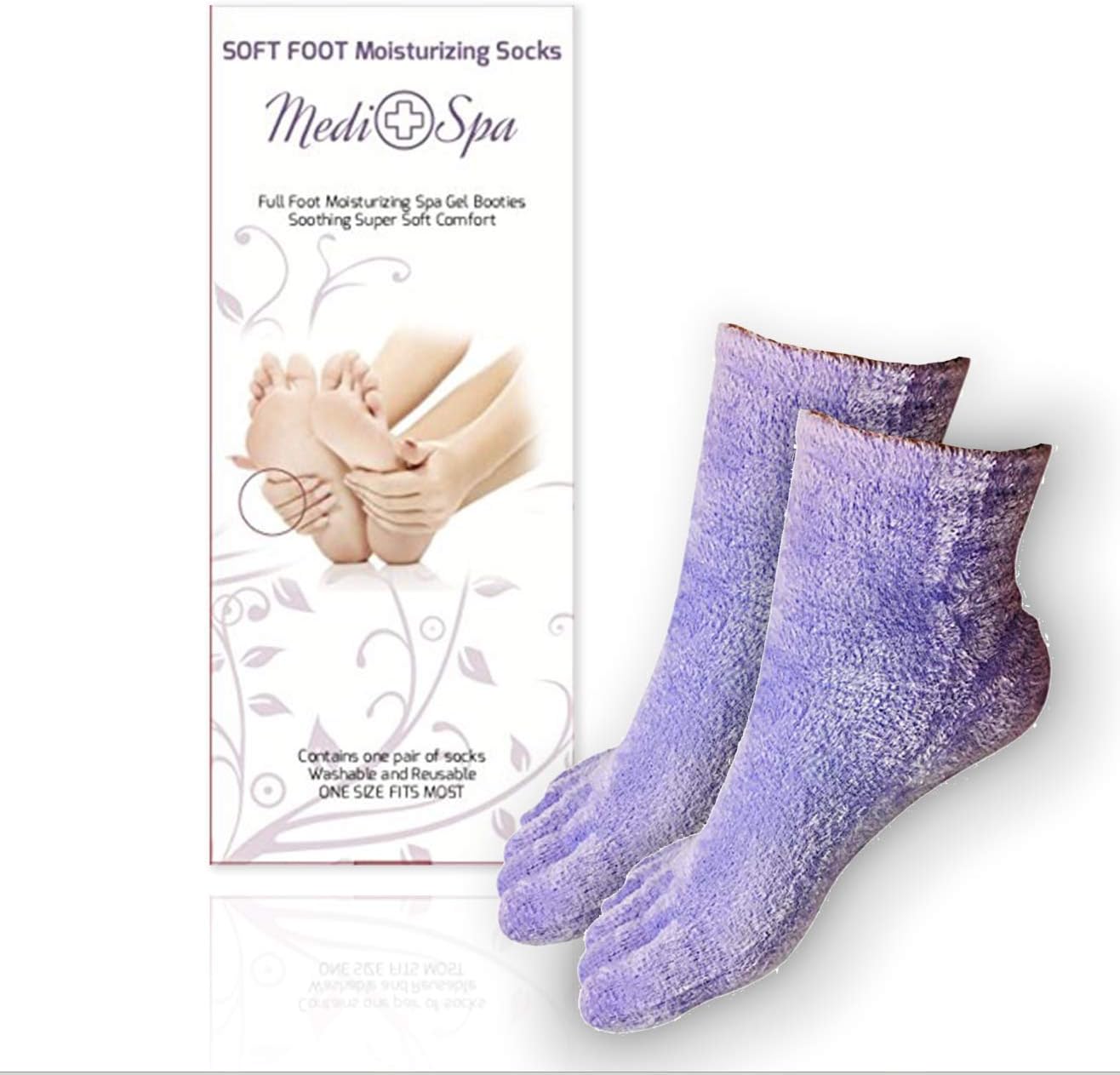 Medi Spa- Five Toe Soft Foot Plush Moisturizing Gel Socks, Soft Hypoallergenic All Natural Essential Oil Gel Booties - Ankle High Foot Healing Coverage, Soft Gel Aids Dry Cracked Feet Toes to Heels V2