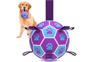 QDAN Dog Ball Dog Toys, Dog Soccer Ball with Straps, Herding Balls, Puppy Birthday Gifts, Beach Pool Dog Water Toy for Medium