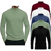 August Alley 5 Pack Men's Mock Turtleneck Shirts, Long Sleeve Tops Pullover Basic Casual Slim Fit Lightweight T-Shirts Pack