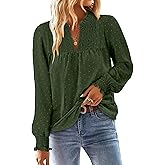 BETTE BOUTIK Women Boho Long Sleeve Shirts Dressy Casual V Neck Fall Fashion Tops Swiss Dot Flowy Blouses