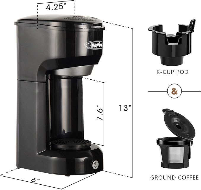 SUNVIVI - Cafetera individual para una taza, cafetera K-Cup con filtro  permanente, taza de 6 a 14 onzas, botón de control de un solo toque (negro)  | Mercandu