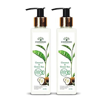 INWOOD ORGANICS Coconut & Green Tea Refreshing Body Lotion For Skin Whitening & Uv Protect - 200 Ml Pack Of 2 (Paraben Free), 200 ml (Pack of 2)