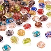 Craftdady 200pcs Lampwork Glass Flat Round Spacer Beads Handcrafted Gold Sand Loose Coin Disc Beads Random Mixed Colors for Jewelry Making Hole: 2mm
