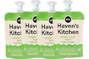 Haven's Kitchen Herby Yuzu Aioli - Chickpea-Based Perfection - Natural Ingredients and Easy Squeezy Pouch - Bright & Creamy Flavor - Ideal for Drizzling, Dipping, Spreading - Elevate Every Dish (4Pack)