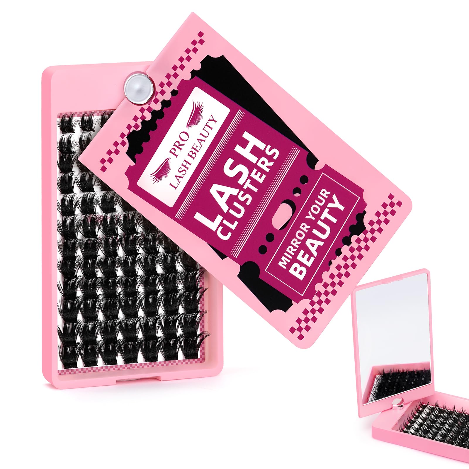 PRO Lash Clusters, 84Pcs Cluster Lashes Rotary Mirror Case Individual Lashes DIY Lash Extension Eyelash Clusters 10-16 Mix Fluffy Wispy Lashes Thin Band Not Fall Apart(Posh, C-10-16mix) — image 1