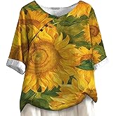 MARSVOVO Trendy Short Sleeve Blouses for Women Relaxed Fit Crewneck Cute Flowy Shirt Vacation Summer Tops