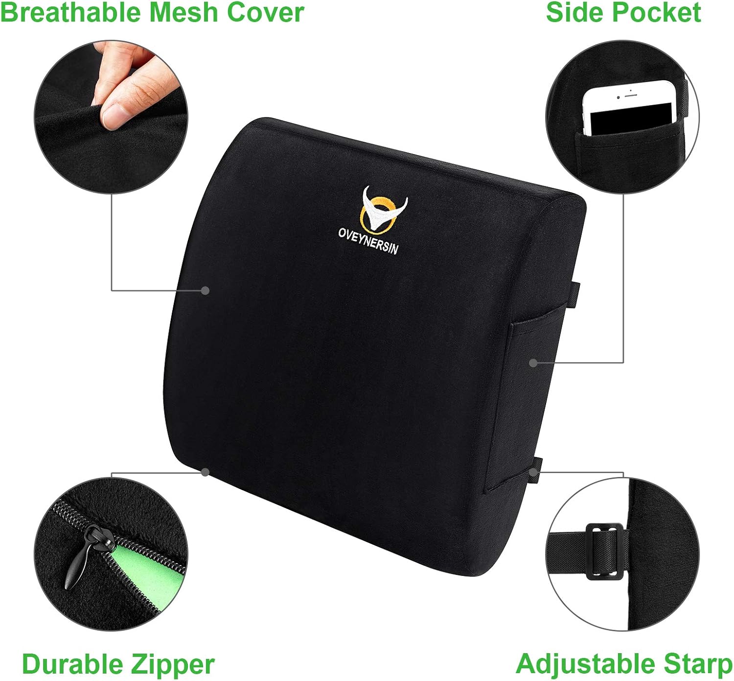 OVEYNERSIN Seat Cushion & Lumbar Support Pillow Set - Comfortable Memory Foam Seat Pad Set - Relieves Back, Hip, Tailbone, Sciatica Pain - for Office Chair, Car Seat, Desk Chair : Office Products