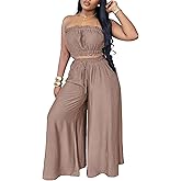 Two Piece Sets for Women Summer Outfits Crop Tops and Wide Leg Pants Sets Sexy Jumpsuits Vacation Outfits with Pockets