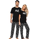 EISHOPEER Cotton Matching Pajamas for Couples Cute Printed Short Sleeve Top & Long Pants Sleepwear Pjs Sets