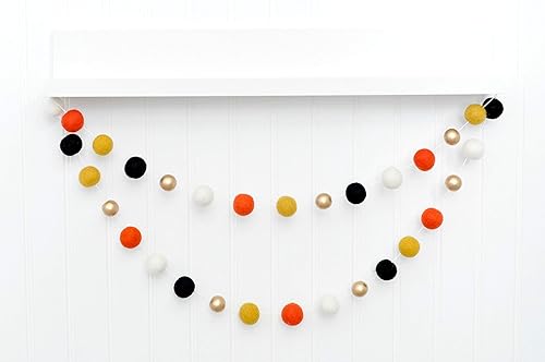 Amazon Com Orange Mustard Black White Gold Felt Ball Garland Pom