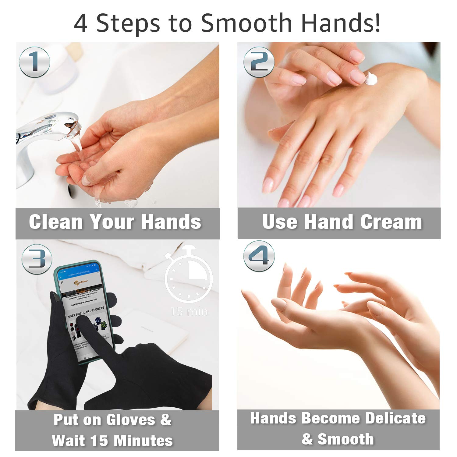 EvridWear 100% Cotton Touchscreen Moisturizing Beauty Gloves with Elastic Cuff, Natural Cosmetic Therapy Gloves for Eczema SPA Dry Hands Care Overnight (Black, Large) 2 Pairs : Beauty