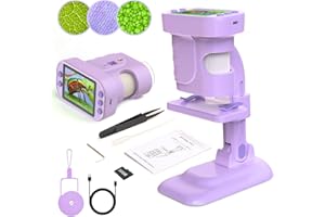 VFU Microscope for Kids - Digital Microscope with 2.8 Inch Screen for Girls Boys Birthday Gifts - 300x Zoom Mini Kids Microscope Camera Science Kits for Kids, STEM Kit Toys for Age 5-7 8-12