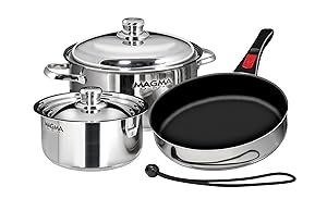 Magma Products, A10-363-2-IND, Gourmet Nesting 7-Piece Stainless Steel Induction Cookware Set with Ceramica Non-Stick