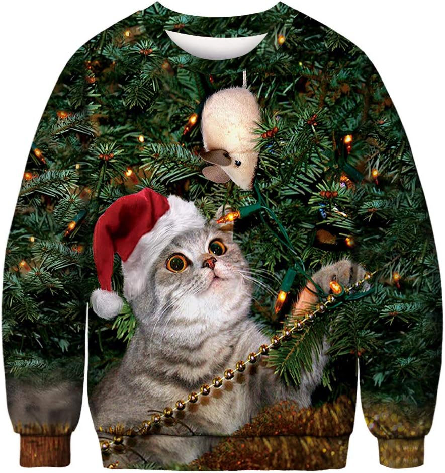ENLACHIC Men's Funny Novelty Ugly Christmas Pullover Sweatshirts
