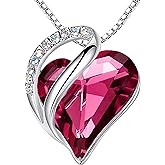 Leafael Valentine's Day Gift Necklaces for Women, Infinity Love Birthstone Heart Crystal Pendant, Birthday Anniversary Jewelry for Wife, Mom, and Her, Silver Plated, 18" + 2" Adjustable Chain