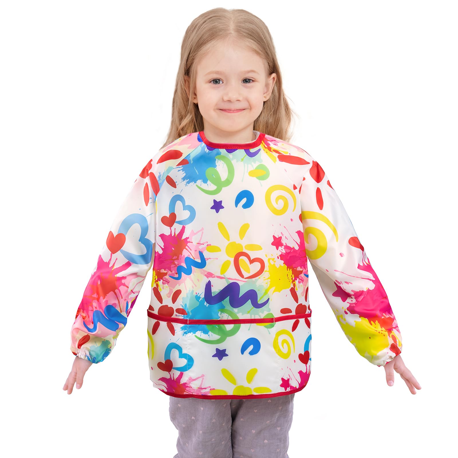 Wernnsai Kids' Art Smock - Waterproof Toddler Doodle Painting Apron with 3 Pockets