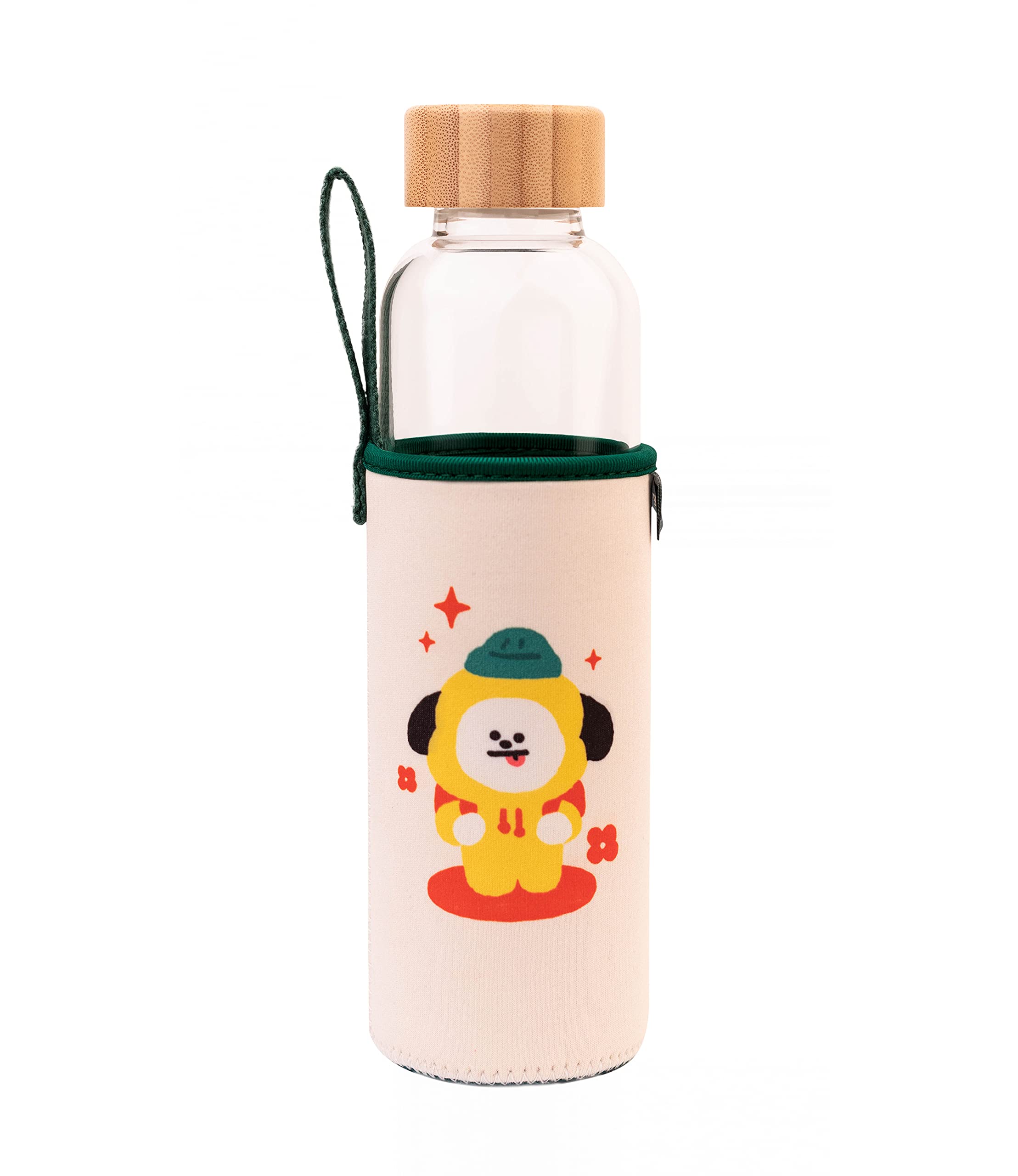 Grupo Erik Glass Water Bottle - Chimmy BT21 Merch | 17oz - 500ml Water Bottle Hot and Cold, Gym, Travel Bottles | Kawaii Gifts Under 15 Pounds, Kawaii Stuff
