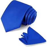 JUNMEISI Black Mens Solid Color 3.15" Black Tie and Pocket Square Set | Formal for Tuxedo Business Wedding Party with Gift Box