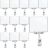 Epakh 20 Pieces Sign Clips Rotating Price Tag Clip Swivel Sign Holder for Handrails or Tubes with 20 Pieces Hard Card Sleeves PVC Card Protector for Shelves Store Supermarket(Thumb Clip Style)