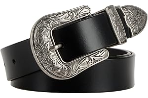 JASGOOD Women Leather Belts Ladies Vintage Western Design Black Waist Belt for Pants Jeans Dresses
