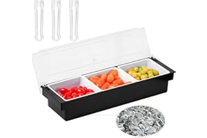 Bvkcvp Bar Condiment Caddy, 6 Tray with Lid, Black, Rectangular, 14x9x49cm, 1kg, Dishwasher Safe, Fresh Food Storage Containe