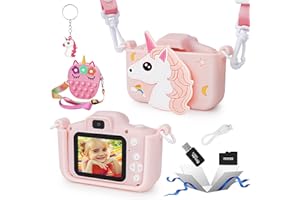 ARTCWK Unicorn Camera for Kids Girls, Christmas Birthday Gifts for Girls Age 3-8, HD Selfie Digital Video Camera for Toddler, Cute Toy Camera with 32GB SD Card Little Girl Toy for 4 5 6 7 8 9 Years Old