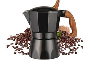 Warmthmaster Moka Pot Aluminium Stovetop Espresso Maker Italian Coffee Maker with Cool Touch Handle (Black, 3 Cup)