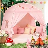 Sumbababy Large Teepee Tent for Kids - Tent Indoor Kids Teepee Tent for Boys &amp; Girls - Kids Play Tent Inside Canopy Bed for Playroom Gift Toys (Pink)