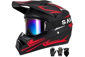 XINGSILUC Youth Kids Motocross Helmet, Adult ATV Dirt Bike Helmet with Goggles Gloves & Mask Quick, Full Face Motorcycle Helmet with Quick Release Buckle DOT Certified