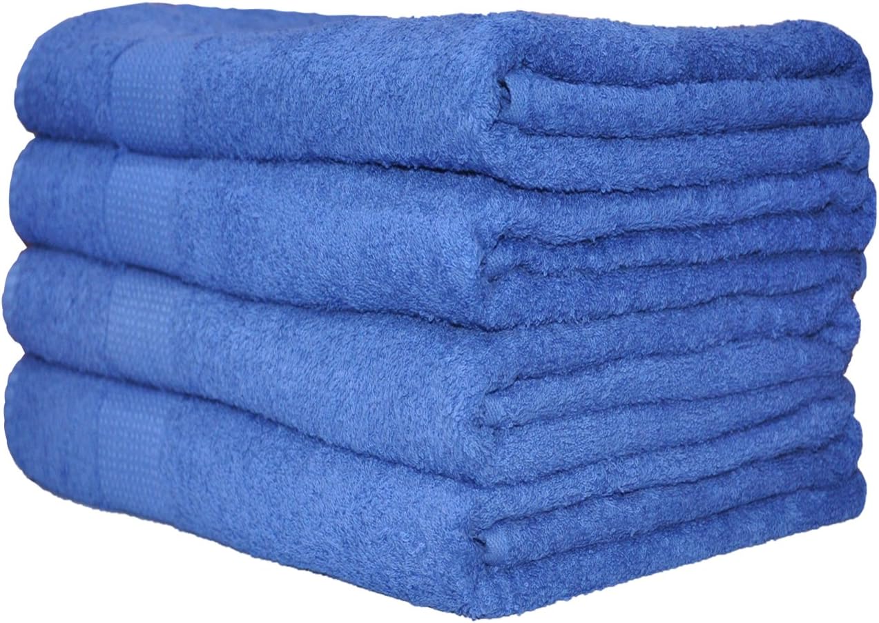 Bath Towels 4 Pack Blue (60 Inch x 30 Inch) 450 GSM 100% Combed Cotton Maximum Softness and Absorbency - By Eurospa