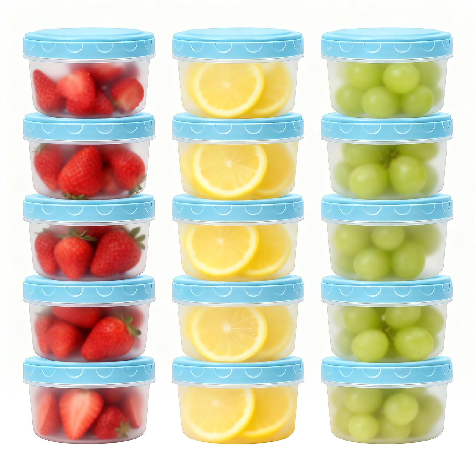 Photo 1 of 8 Oz Plastic Containers with Lids, 15 Pack 1-Cup Reusable Small Freezer Storage Containers with Screw Top for Food Snack Portion Control Meal Prep, Ultra Thick, Microwave Freezer Dishwasher Safe, Blue