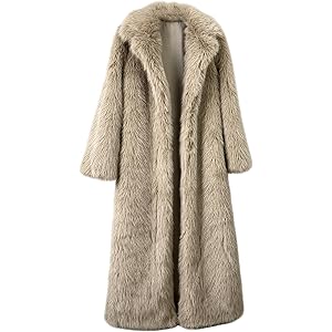 Vickstco Fluffy Faux Fur Overcoat,Warm Outwear Parka Long Coat with Sleeves