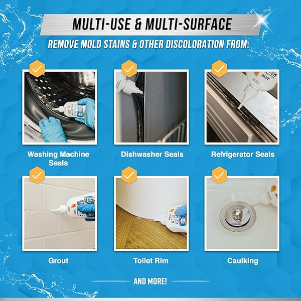 ACTIVE MOLD STAIN REMOVER GEL CLEANER HEAVY DUTY STAIN CLEANER FOR FRONT LOADER WASHING MACHINE SEAL, BATHROOM GROUT, SHOWER, CAULK – FRONT LOAD WASHER CLEANING SOLUTION – 7 FL OZ