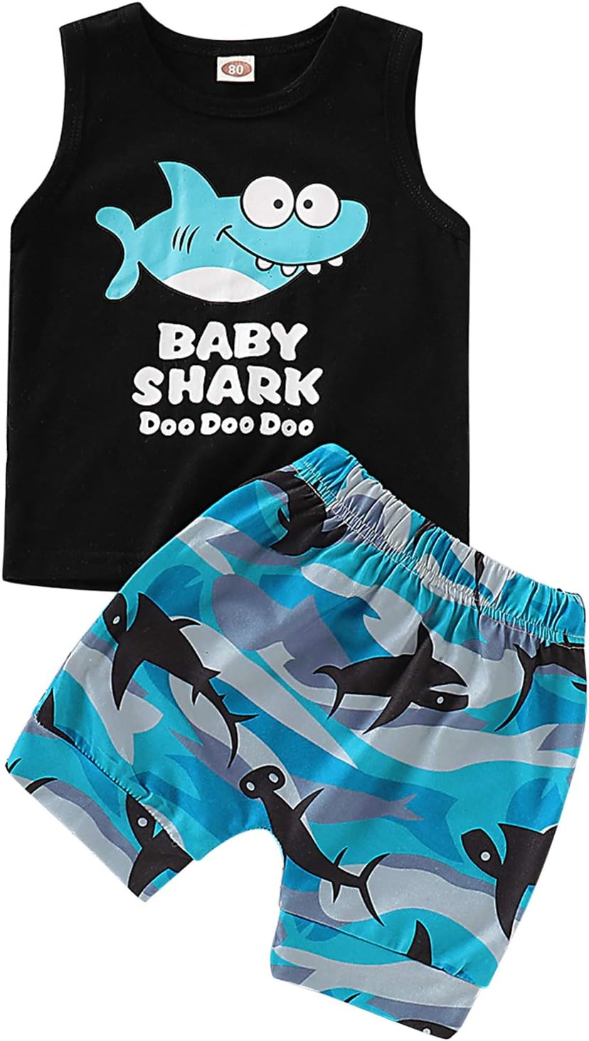 Baby Boy Summer Clothes Set Cartoon Sleeveless Shirt Tops+ Short Pants 2pcs Outfits