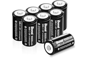BONAI Rechargeable C Batteries 5,000mAh 1.2V Ni-MH High Capacity High Rate C Size Battery C Cell Rechargeable Batteries (8 Pack)