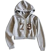 MakeMeChic Girl's Number Cheetah Print Hoodies Long Sleeve Zip Up Fall Sweatshirts Streetwear