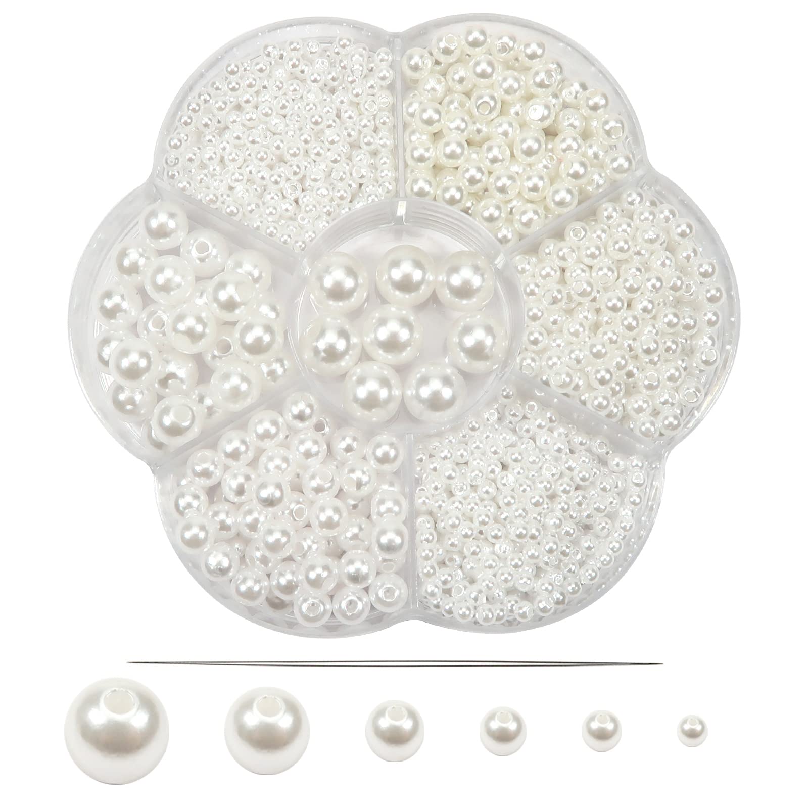 TOAOB 1248pcs Pearl Beads White Round Loose Imitation Pearls Acrylic Beads 3mm 4mm 5mm 6mm 8mm 10mm for Craft Decoration Jewellery Making