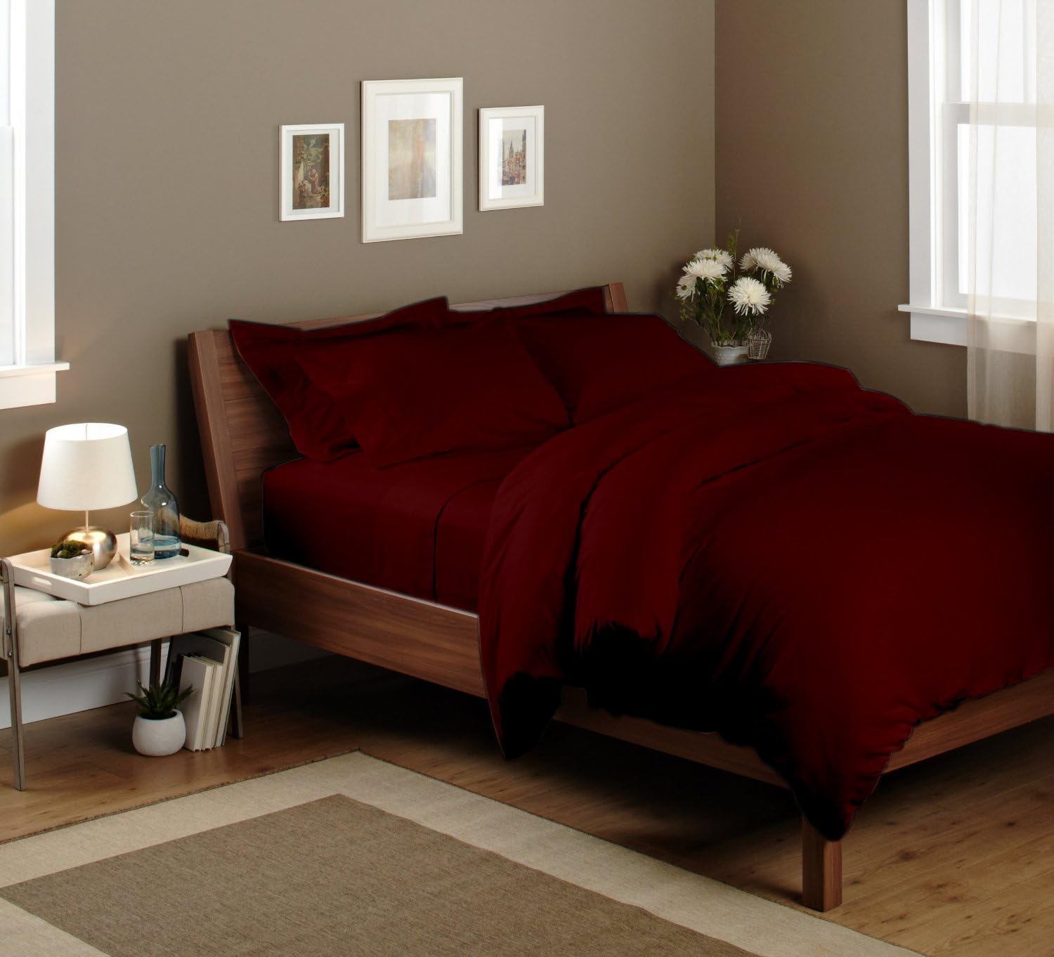 Ultra Soft Duvet Cover 100% Egyptian cotton 500TC Solid By OPULENCE BEDDING (Queen, Burgundy)