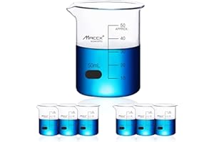 Maccx 1.7oz(50ml) Sturdy Glass Beaker, 3.3 Borosilicate Griffin Low Form with Printed Graduation, Pack of 6, BKL050-006