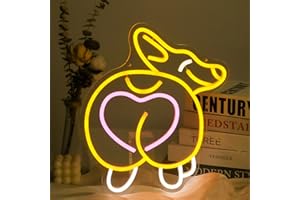 CKTBLEY Corgi Neon Sign Dog LED Neon Light Sign Cute Pet Butt with Pink Heart Neon Lights for Bedroom Yellow LED Signs for Wall Animal Neon Wall Art for Pet Shop Home Decor Birthday Gifts