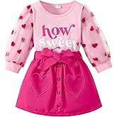 Tinypainter Little Girl Valentines Day Outfit Heart Long Sleeve Shirt+Love Skirt 2Pcs Set