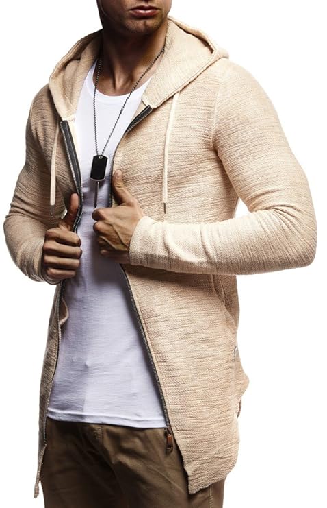 LEIF NELSON Herren Sweatjacke mit Kapuze Slim Fit Baumwolle-Anteil | Modernes Hoodie-Cardigan Langarm | Männer Schwarze Freiz