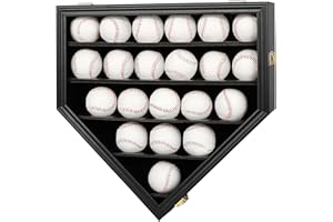 Grintus 21 Baseball Display Case Wooden Baseball Holders for Balls Display Wall Mount Baseball Shadow Box with Lockable Antifade UV Protection Acrylic Door for Autograph Ball Collection Storage Black
