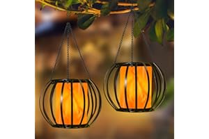 KELVINLUX Solar Lanterns Outdoor Flickering Flame, Solar Lights Outdoor Hanging Waterproof, LED Metal Flame Lantern for Outside, Solar Tree Lanterns for Garden, Patio, Yard, Pathway Decor, 2 PK