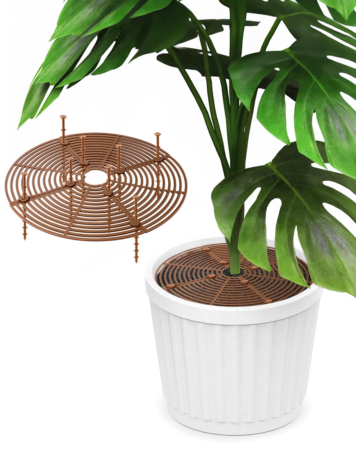 QWORK® 2 Pack Plant Pot Grid with Anti-Skid Nails, 11.8" /30cm Cuttable Flower Pot Soil Protector Cover to Protect Plants from Children Cats Dogs