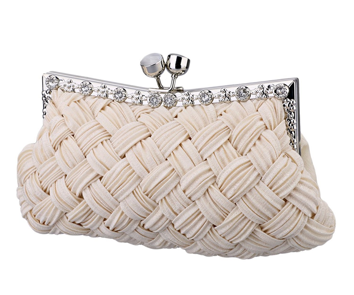Tskybag Ladies Girls Womens Evening Clutch Bags Wedding Bridal Braided Rhinestone Purse Handbag (B- Champagne)