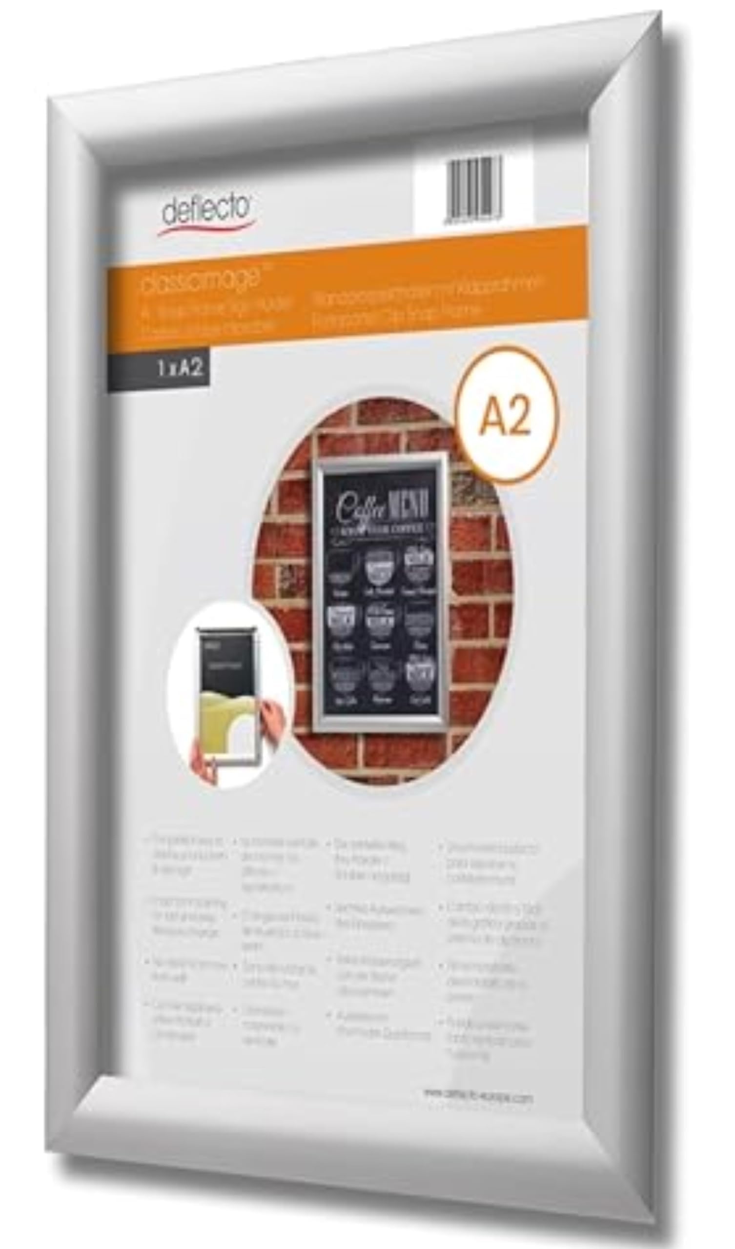 Deflecto A2 Snap Frame Silver - Aluminium Clip Frame for Certificate, Wall Display & Photo Hanger - Poster Holder with Convenient Front Opening Clips